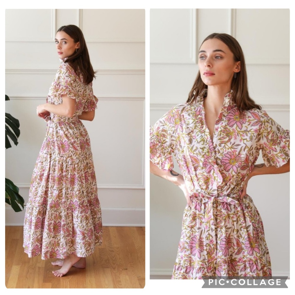 $309 NWOT MILLE Victoria Belted Floral Midi-dress In Pink Lilly S